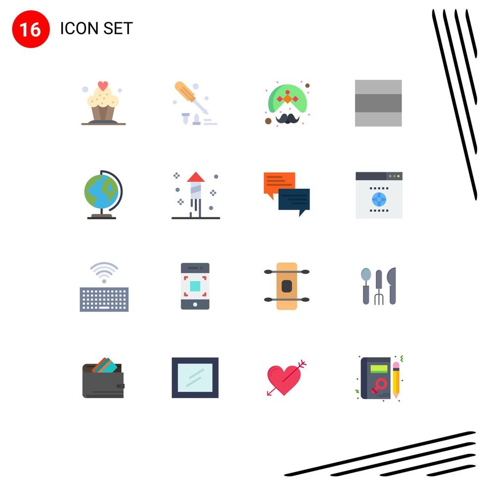 Pictogram Set of 16 Simple Flat Colors of map globe man earth grid Editable Pack of Creative Vector Design Elements