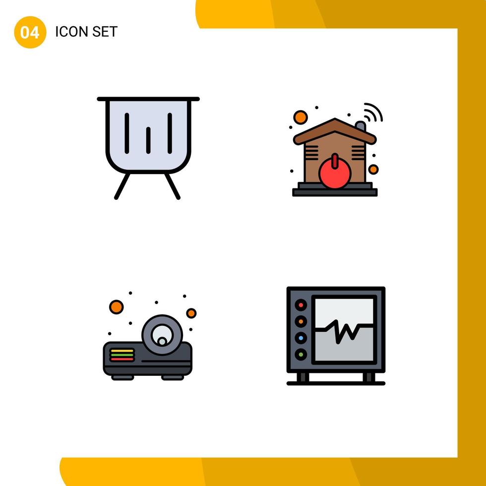 4 iconos creativos, signos y símbolos modernos del rendimiento del proyector empresarial, proyector doméstico, elementos de diseño vectorial editables vector