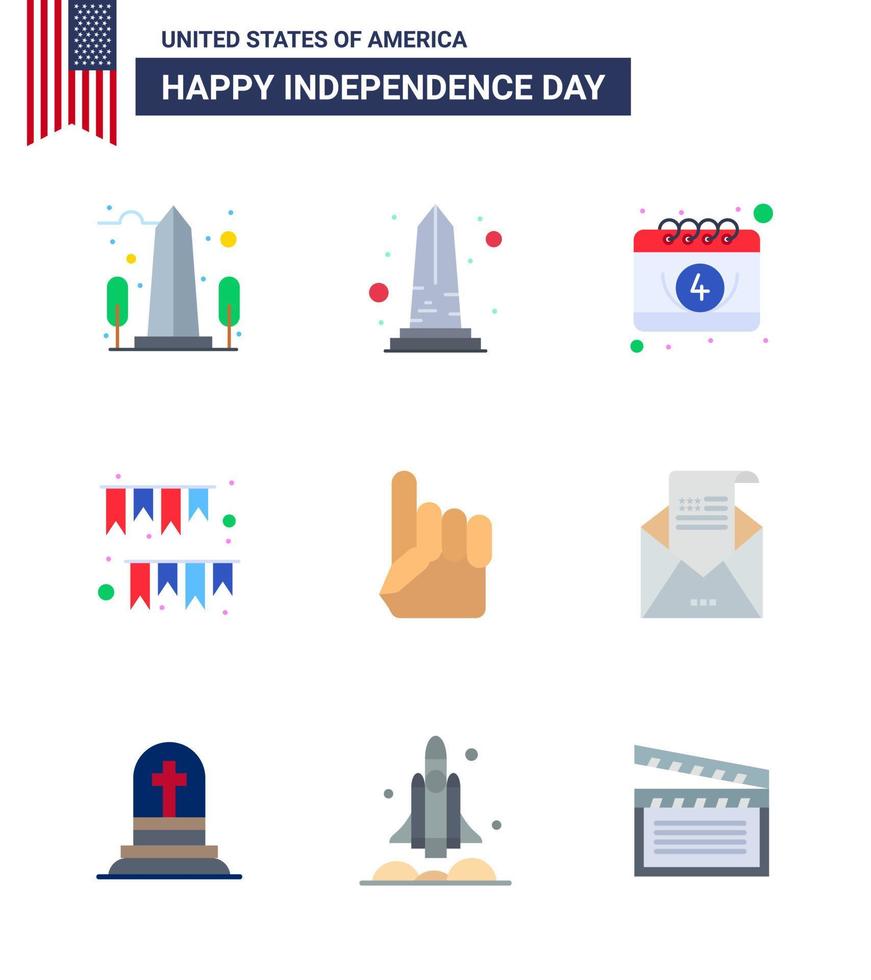 9 USA Flat Signs Independence Day Celebration Symbols of american hand day foam hand decoration Editable USA Day Vector Design Elements