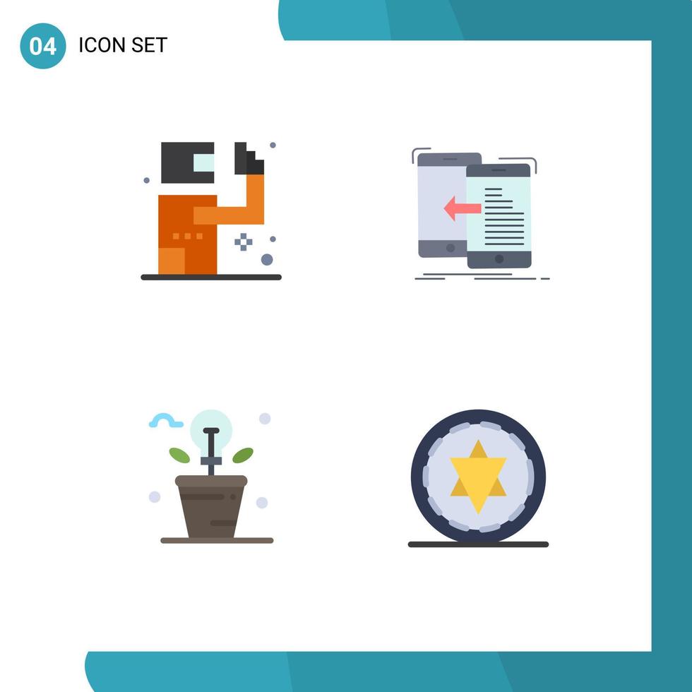 Mobile Interface Flat Icon Set of 4 Pictograms of assassin brainstorm killer mobile idea Editable Vector Design Elements