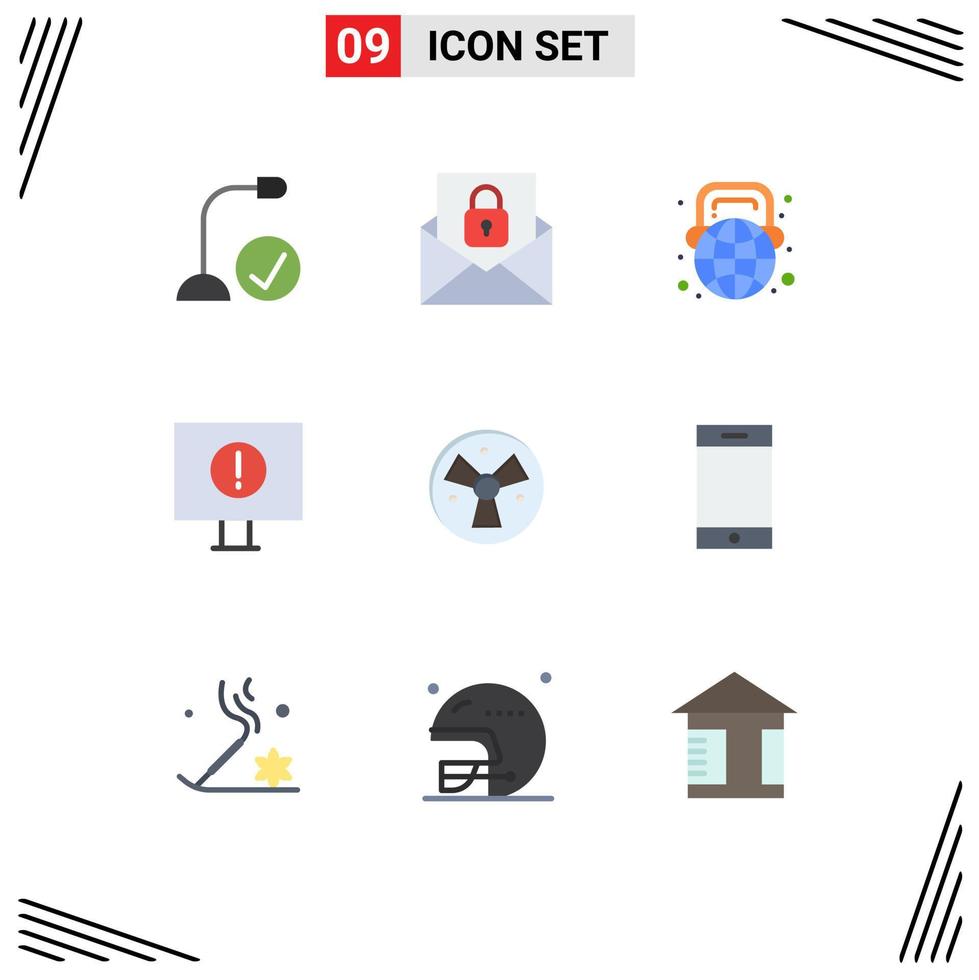 Flat Color Pack of 9 Universal Symbols of radiation error lock computer world Editable Vector Design Elements