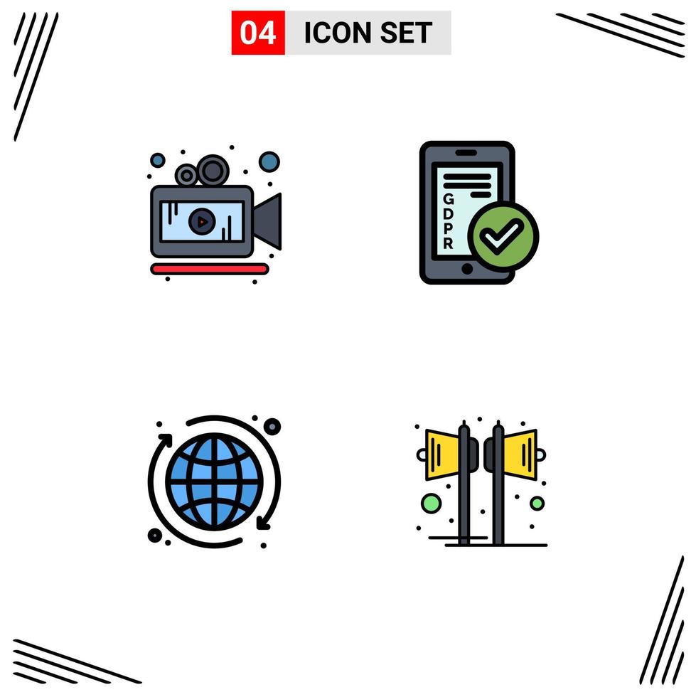 Stock Vector Icon Pack of 4 Line Signs and Symbols for camera globe gdpr security loudspeaker Editable Vector Design Elements