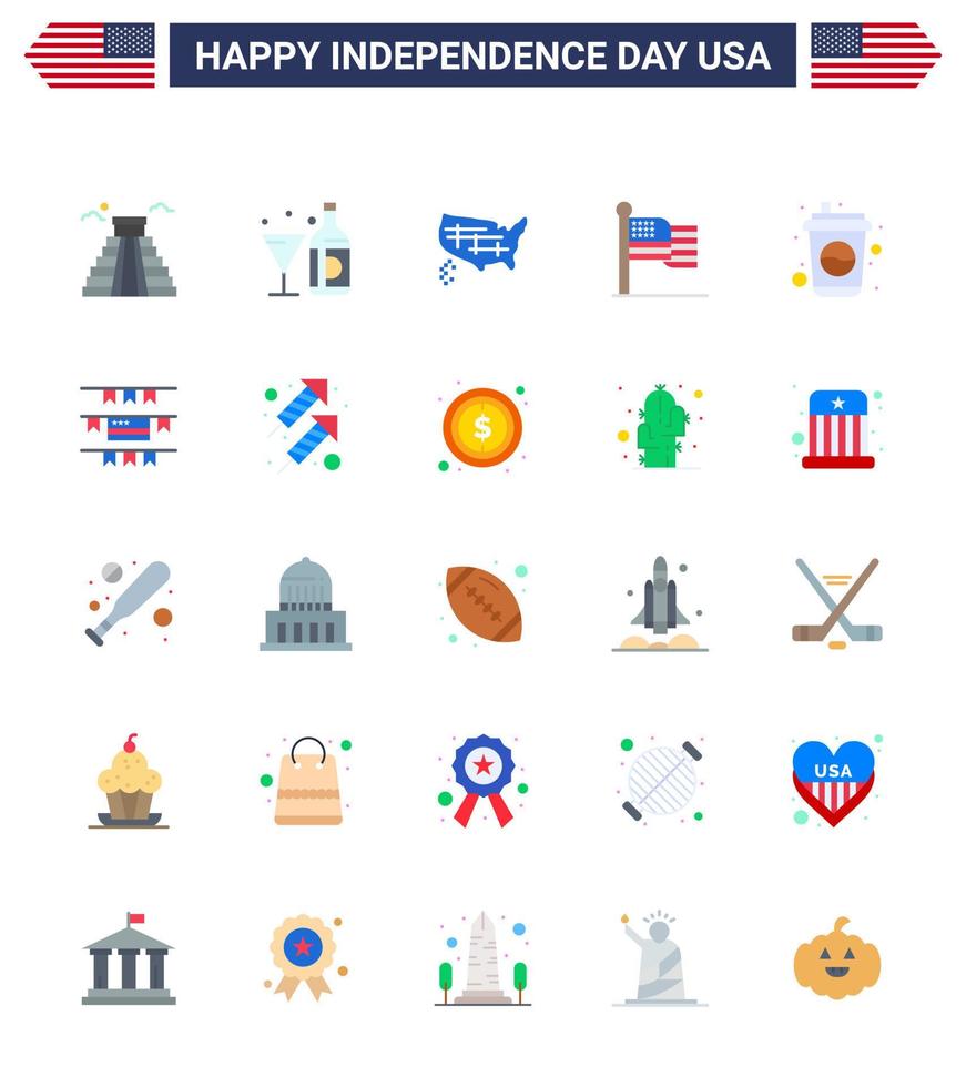 Happy Independence Day 25 Flats Icon Pack for Web and Print bottle thanksgiving glass flag usa Editable USA Day Vector Design Elements