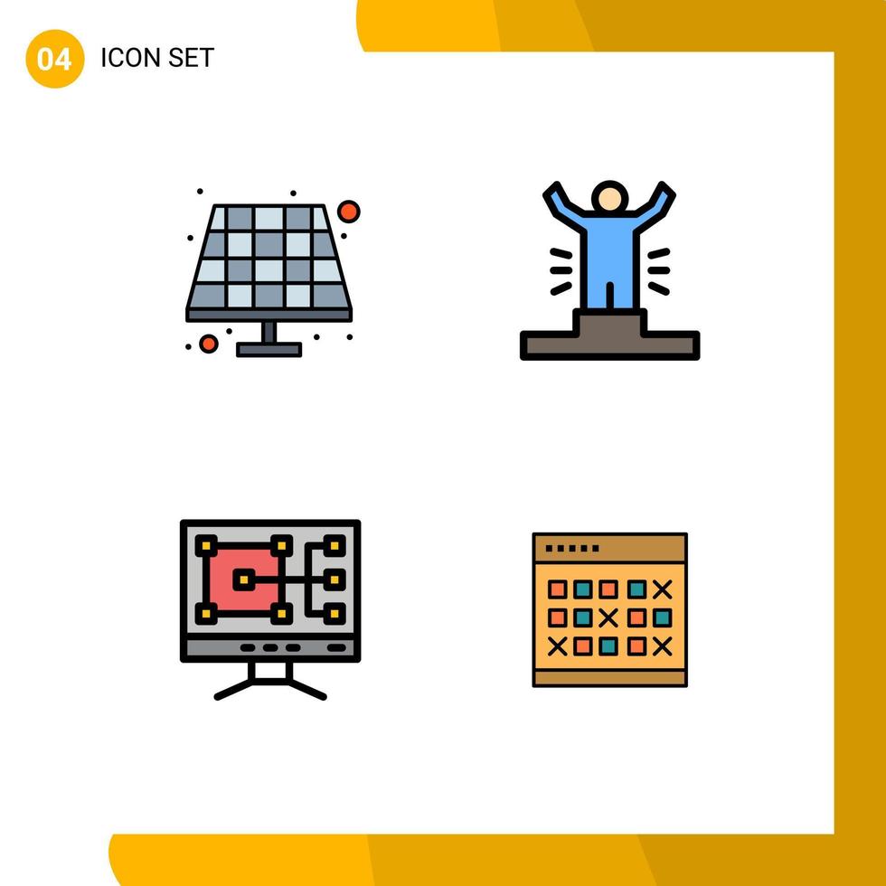 Set of 4 Vector Filledline Flat Colors on Grid for battery construction achievement person calendar Editable Vector Design Elements