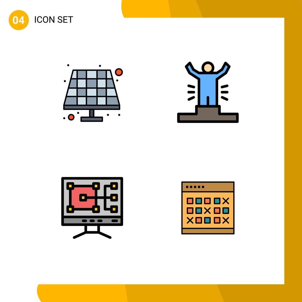 conjunto de 4 colores planos de línea de llenado vectorial en la cuadrícula para la construcción de la batería logro persona calendario elementos de diseño vectorial editables vector