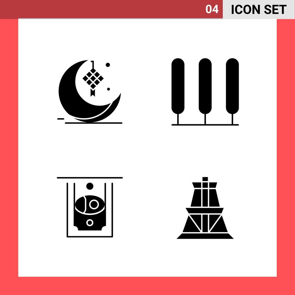 4 Icon Pack Solid Style Glyph Symbols on White Background Simple Signs for general designing vector