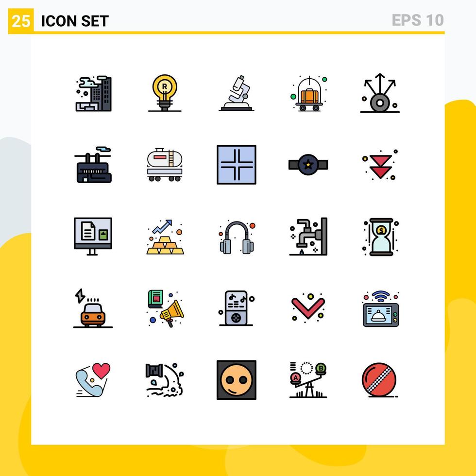 25 Filled line Flat Color concept for Websites Mobile and Apps export trolley lab luggage cart Editable Vector Design Elements
