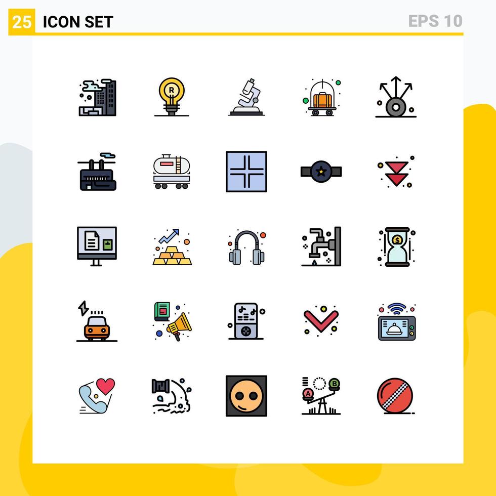 Concepto de color plano de 25 líneas completas para sitios web móviles y aplicaciones Exportar carrito de equipaje de laboratorio Elementos de diseño vectorial editables vector