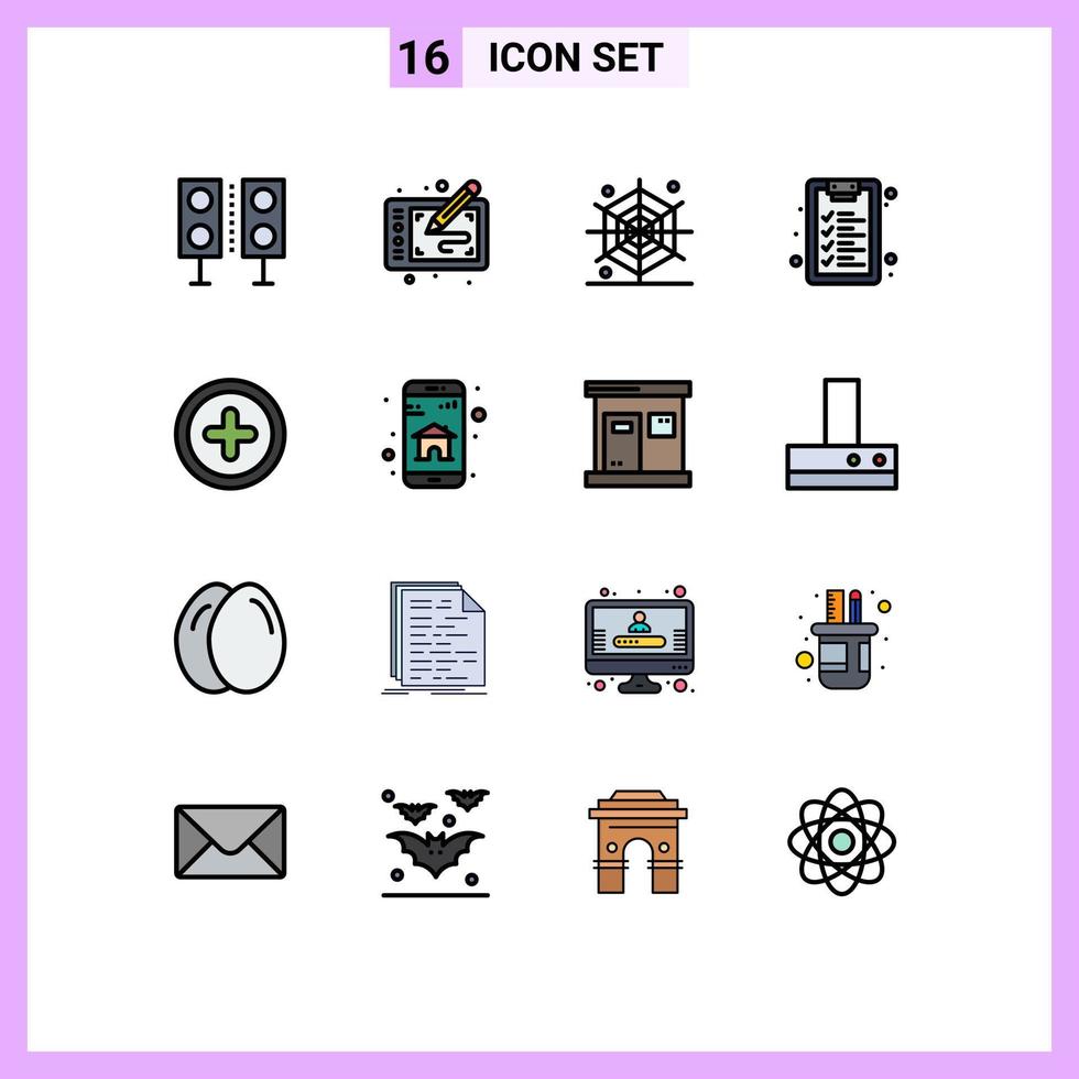 Modern Set of 16 Flat Color Filled Lines and symbols such as plus learning arts education spider Editable Creative Vector Design Elements