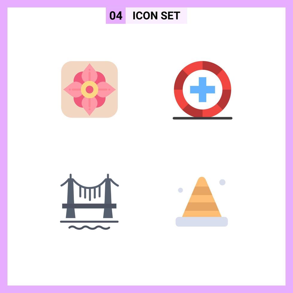 paquete de 4 signos y símbolos de iconos planos modernos para medios de impresión web, como elementos de diseño de vectores editables del paisaje urbano de la salud de la enfermedad de la construcción de flores