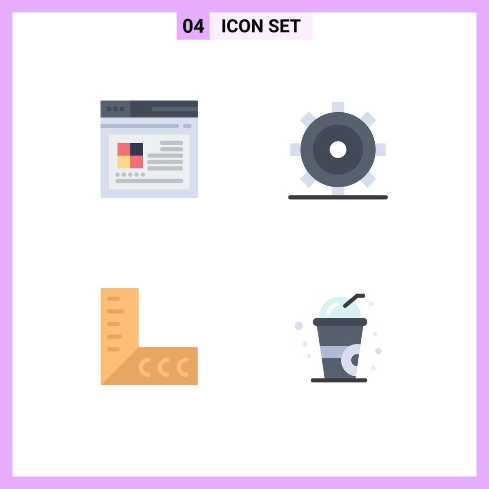 Pack of 4 creative Flat Icons of internet ruler website setting cold Editable Vector Design Elements