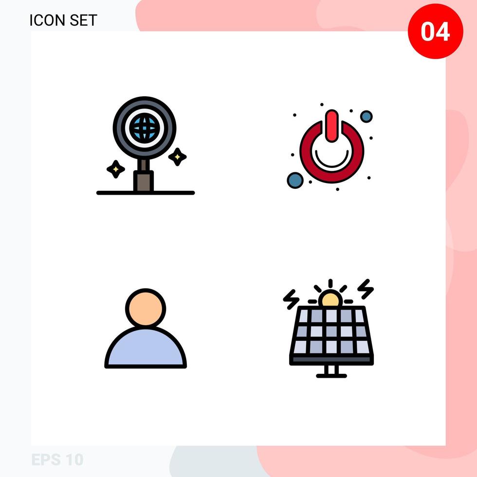 4 Universal Filledline Flat Color Signs Symbols of business avatar button power energy Editable Vector Design Elements