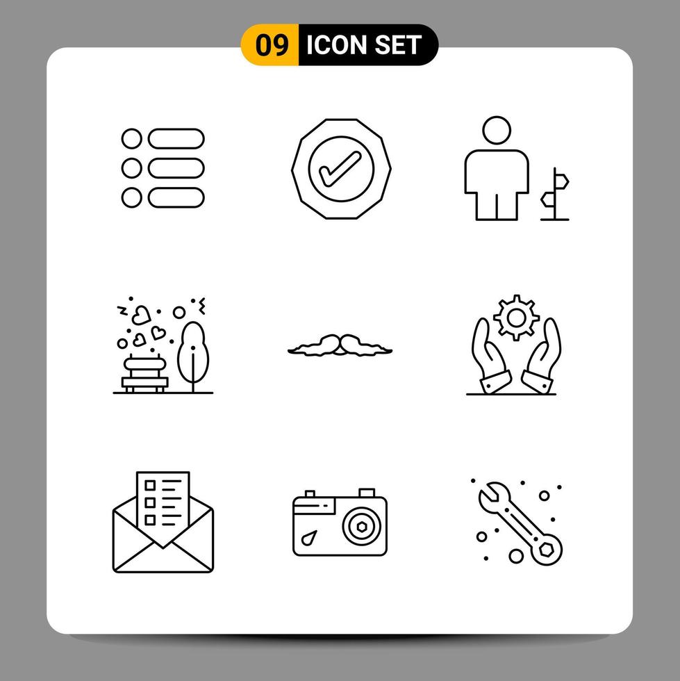 9 Black Icon Pack Outline Symbols Signs for Responsive designs on white background 9 Icons Set vector