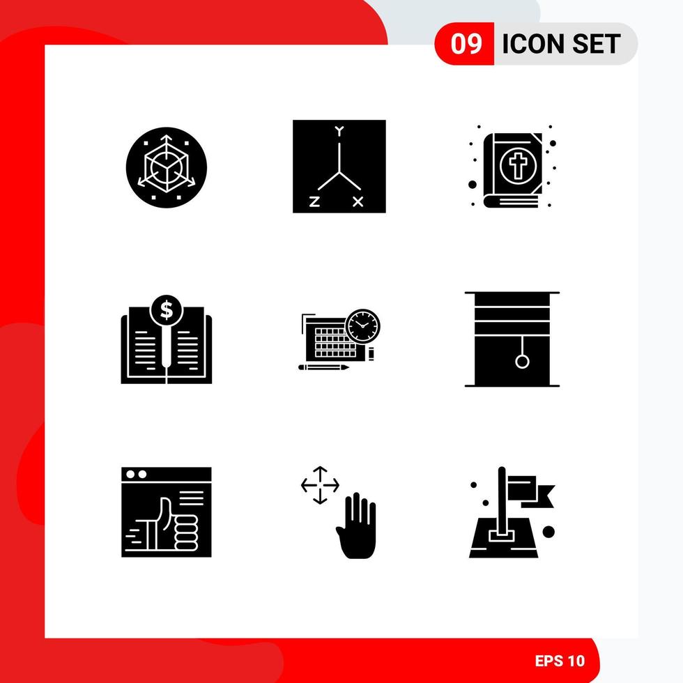 Solid Glyph Pack of 9 Universal Symbols of focus file easter time investing Editable Vector Design Elements