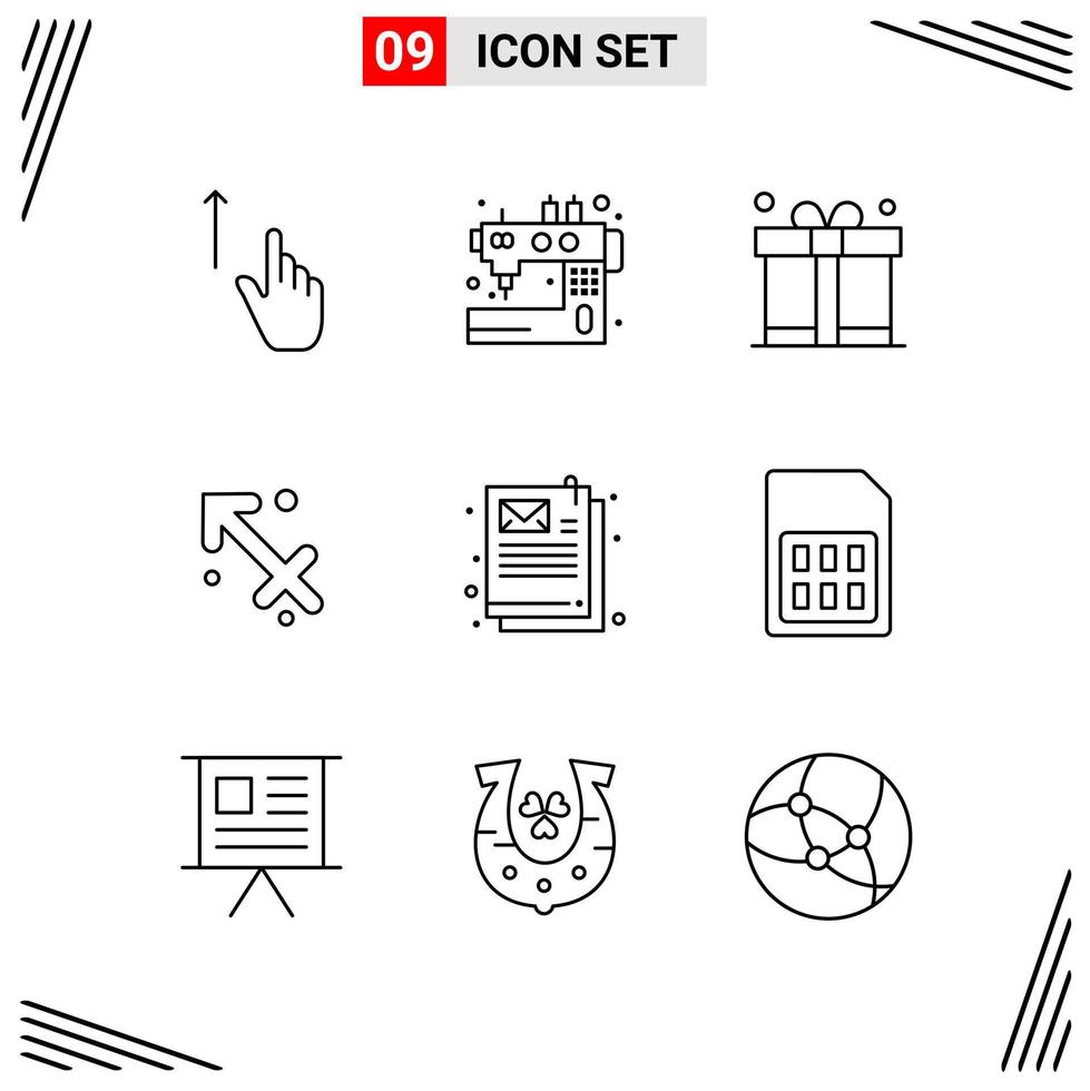 9 iconos estilo de línea cuadrícula basada en símbolos de contorno creativo para el diseño de sitios web signos de icono de línea simple aislados en fondo blanco 9 conjunto de iconos vector