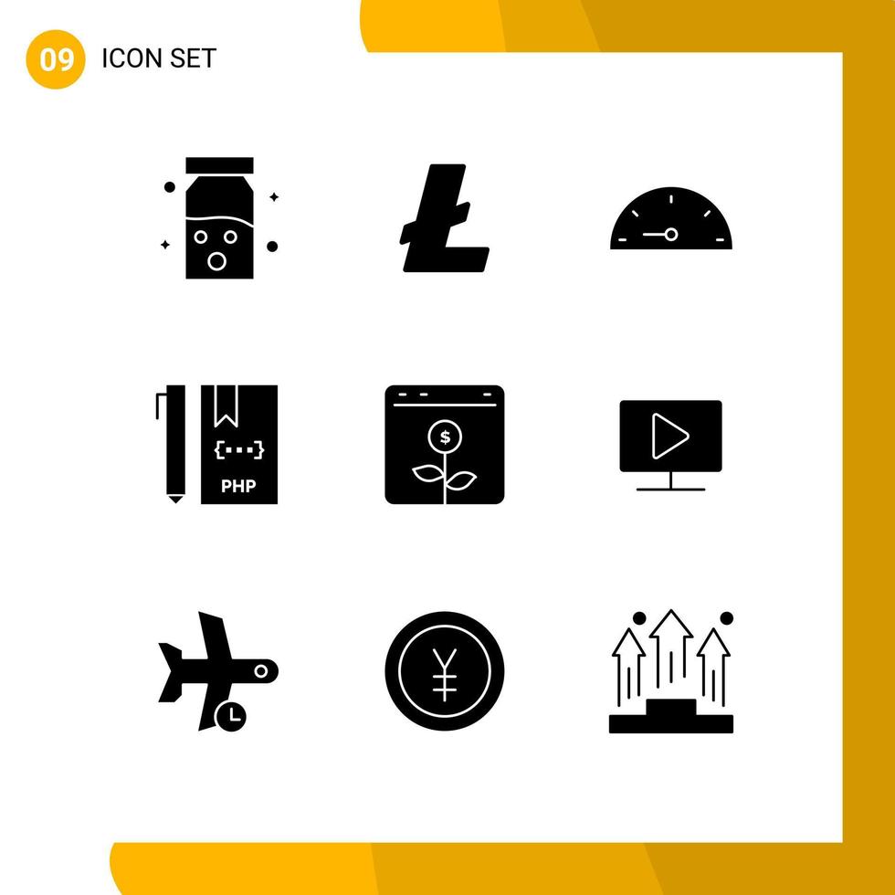 Set of 9 Modern UI Icons Symbols Signs for browser php dash file develop Editable Vector Design Elements