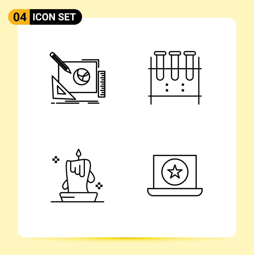 Universal Icon Symbols Group of 4 Modern Filledline Flat Colors of logo test tube idea erlenmeyer flask candle Editable Vector Design Elements