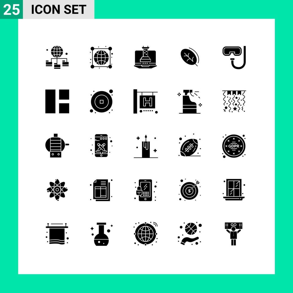 25 Universal Solid Glyphs Set for Web and Mobile Applications goggles spring digital nature ecology Editable Vector Design Elements