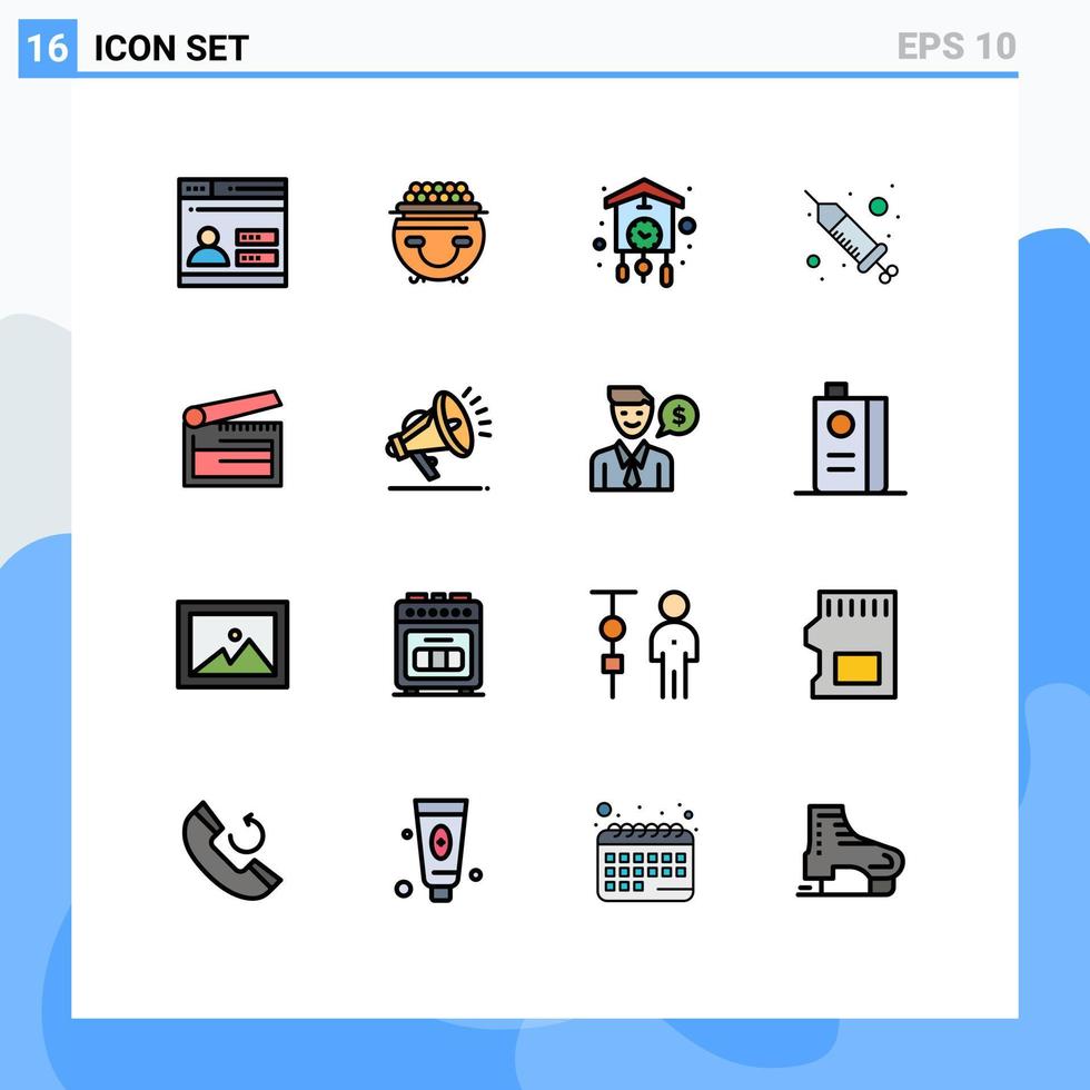 Universal Icon Symbols Group of 16 Modern Flat Color Filled Lines of spa injection pot drop cuckoo Editable Creative Vector Design Elements