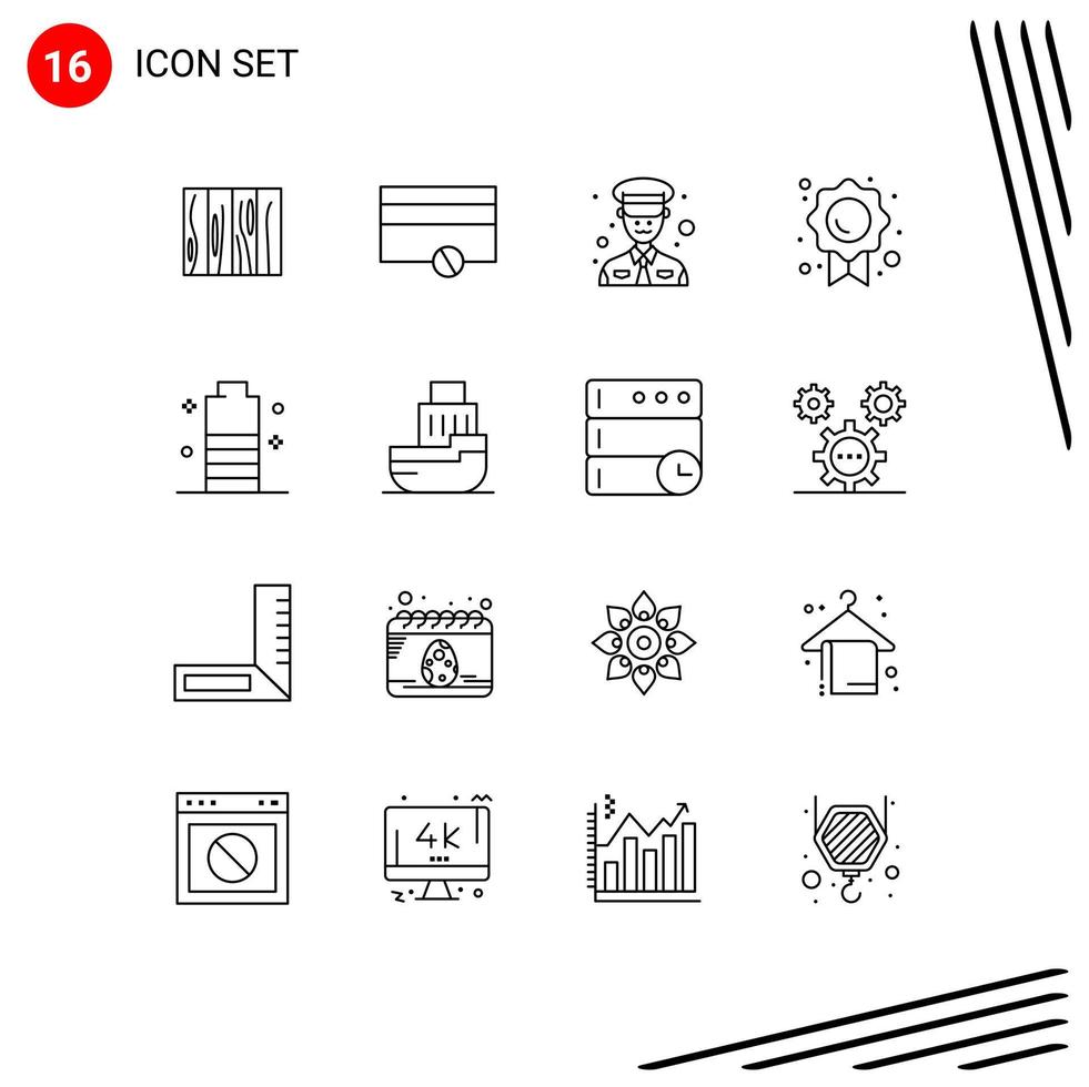 Set of 16 Commercial Outlines pack for charging mark payments trust certificate Editable Vector Design Elements