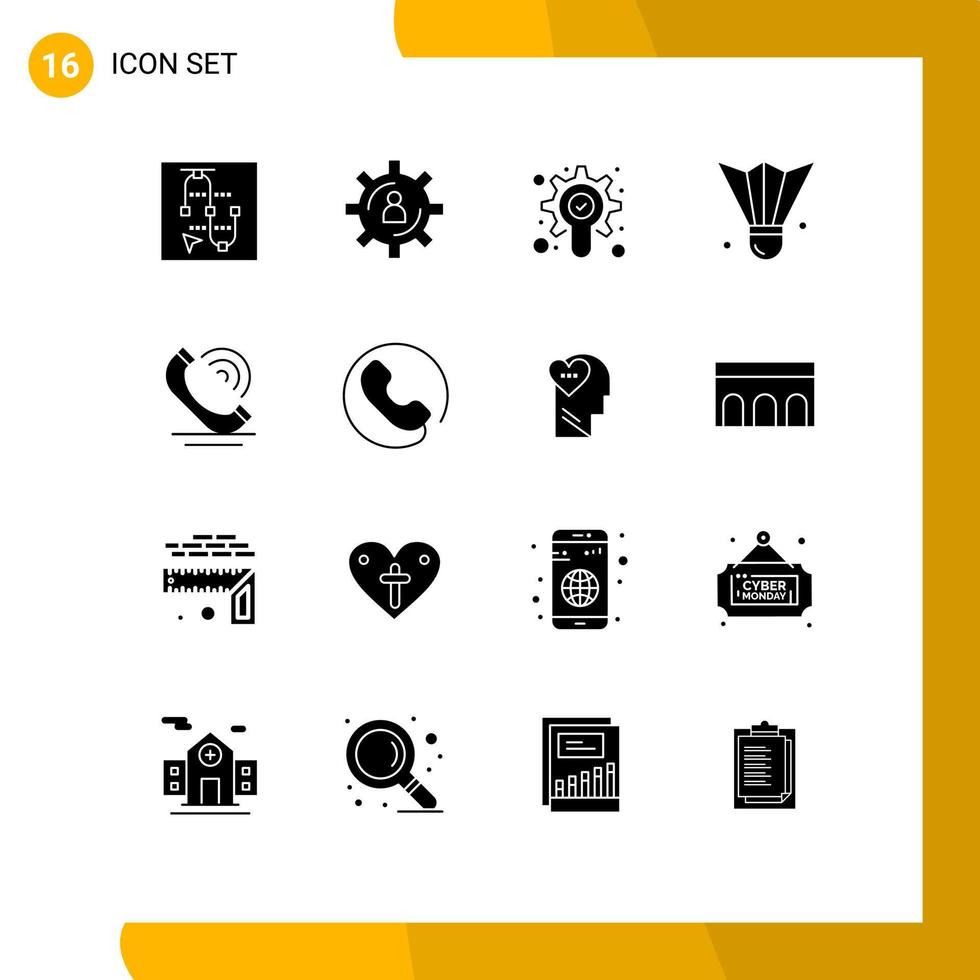 User Interface Pack of 16 Basic Solid Glyphs of call shuttlecock productivity feather shuttlecock badminton Editable Vector Design Elements