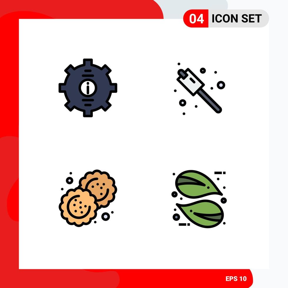 Filledline Flat Color Pack of 4 Universal Symbols of contact biscuit service marshmallow cutter Editable Vector Design Elements