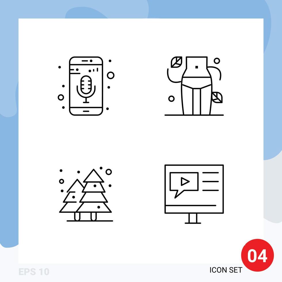 paquete de iconos de vector de stock de 4 signos y símbolos de línea para la aplicación móvil grabadora de teléfono de la ciudad parque de bienestar elementos de diseño de vector editables