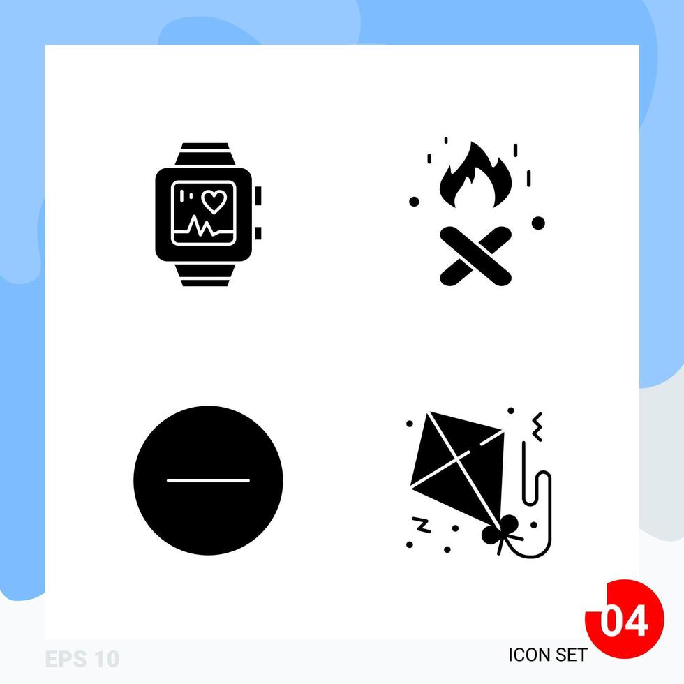 Modern Pack of 4 Icons Solid Glyph Symbols isolated on White Backgound for Website designing vector