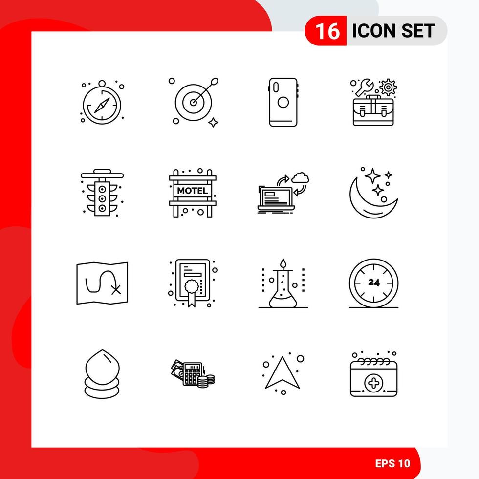 User Interface Pack of 16 Basic Outlines of traffic city mobile settings repair Editable Vector Design Elements