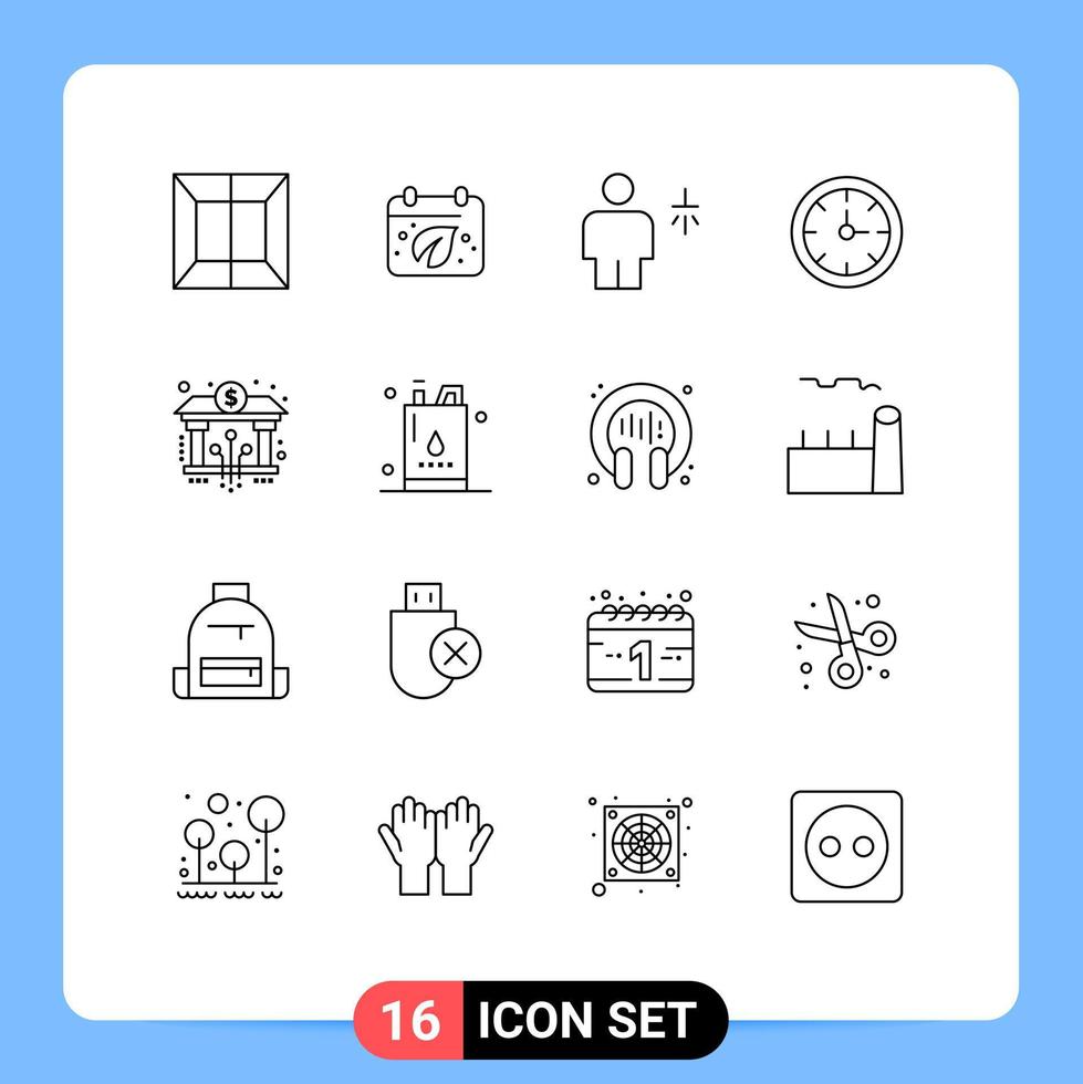 Set of 16 Modern UI Icons Symbols Signs for banking time body stopwatch alarm Editable Vector Design Elements