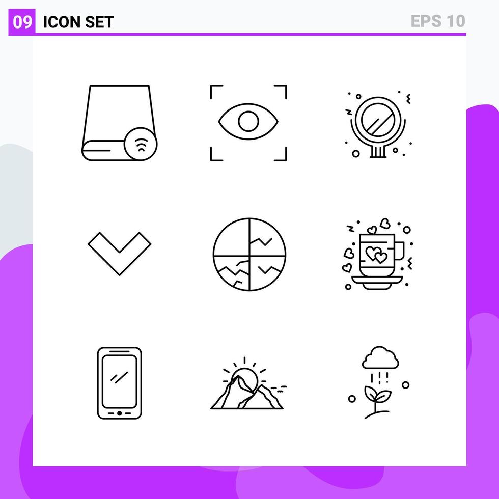 conjunto de 9 iconos en estilo de línea símbolos de contorno creativo para el diseño de sitios web y aplicaciones móviles signo de icono de línea simple aislado en fondo blanco 9 iconos vector