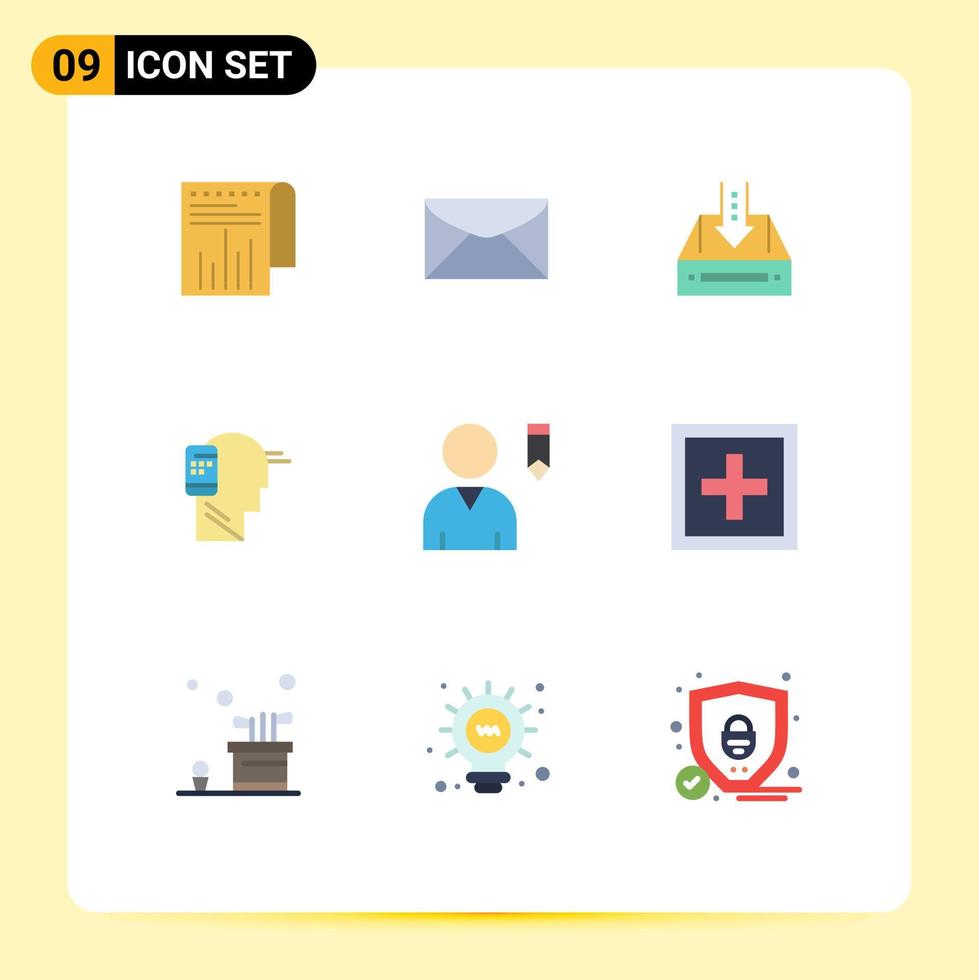 Mobile Interface Flat Color Set of 9 Pictograms of mobile connected inbox communication empty Editable Vector Design Elements
