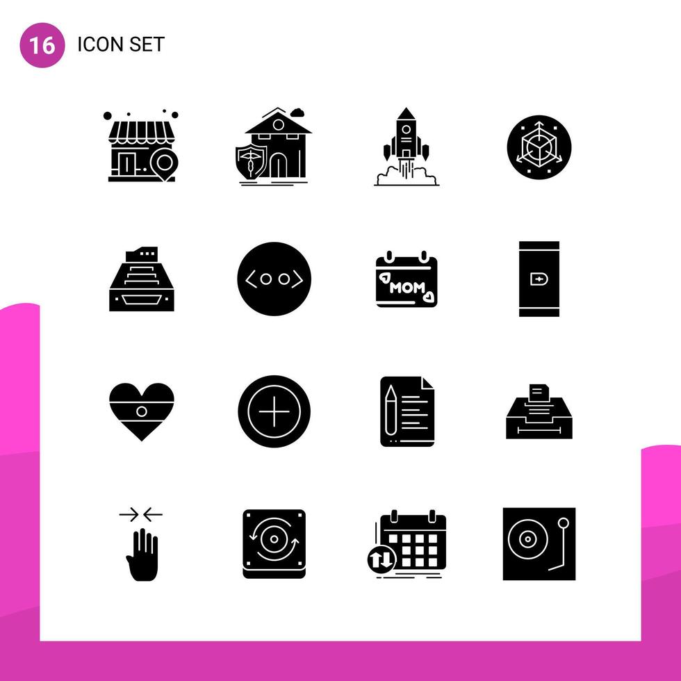 Glyph Icon set Pack of 16 Solid Icons isolated on White Background for responsive Website Design Print and Mobile Applications vector