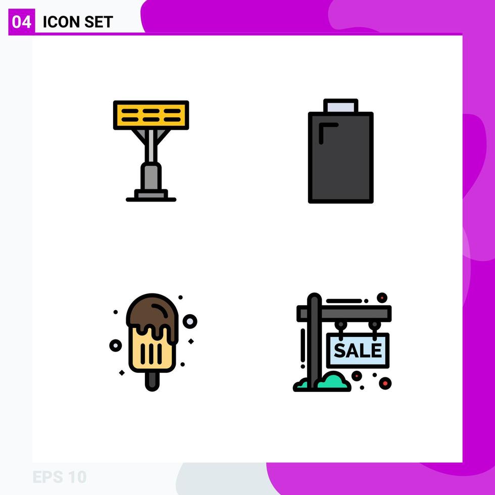 4 Creative Icons Modern Signs and Symbols of construction summer battery dessert hording Editable Vector Design Elements
