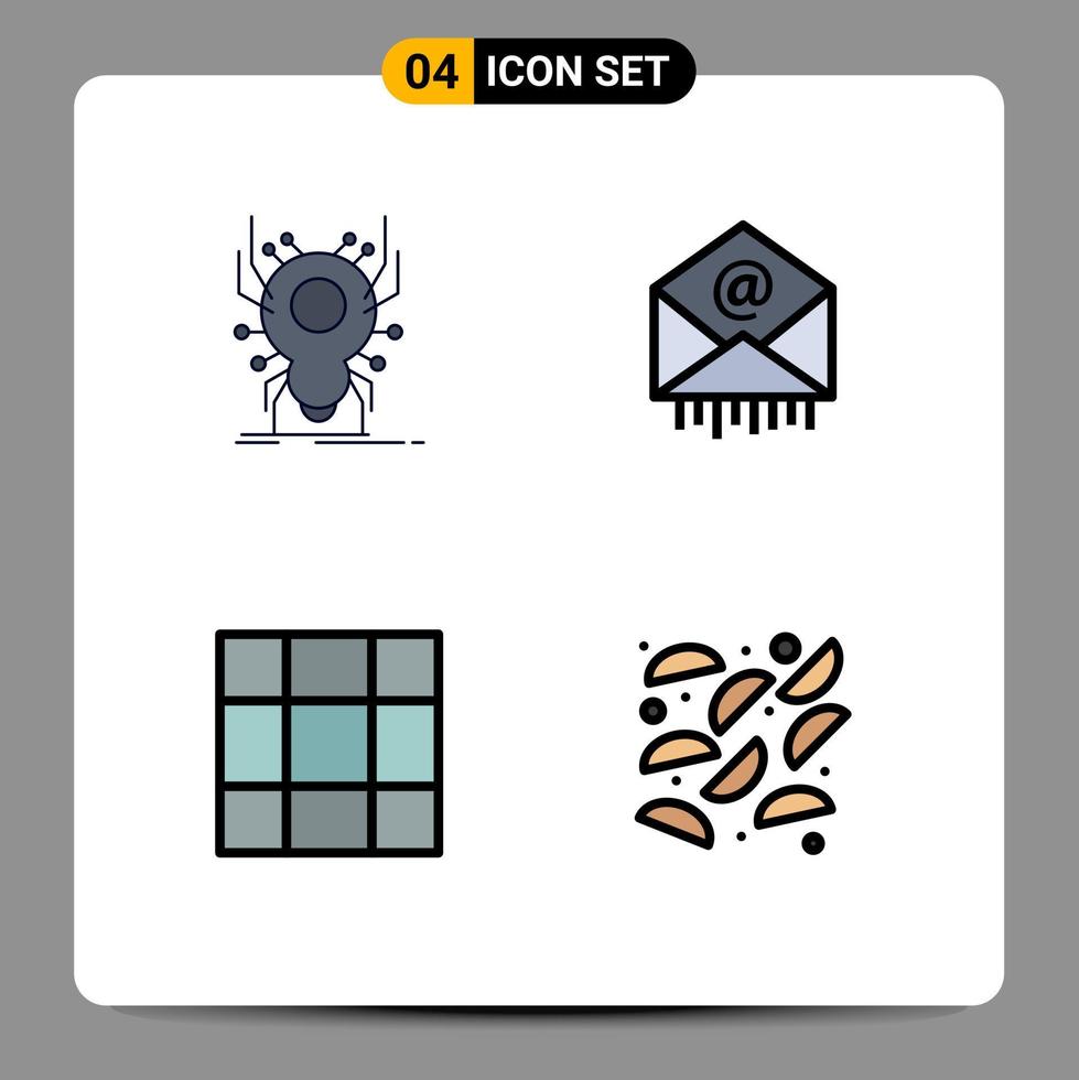 Universal Icon Symbols Group of 4 Modern Filledline Flat Colors of bug grid virus mail food Editable Vector Design Elements