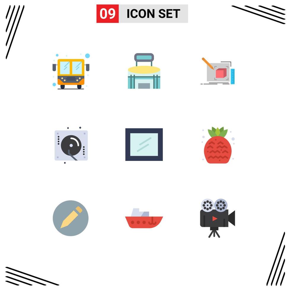 Set of 9 Vector Flat Colors on Grid for interior music drawing celebration pencil Editable Vector Design Elements