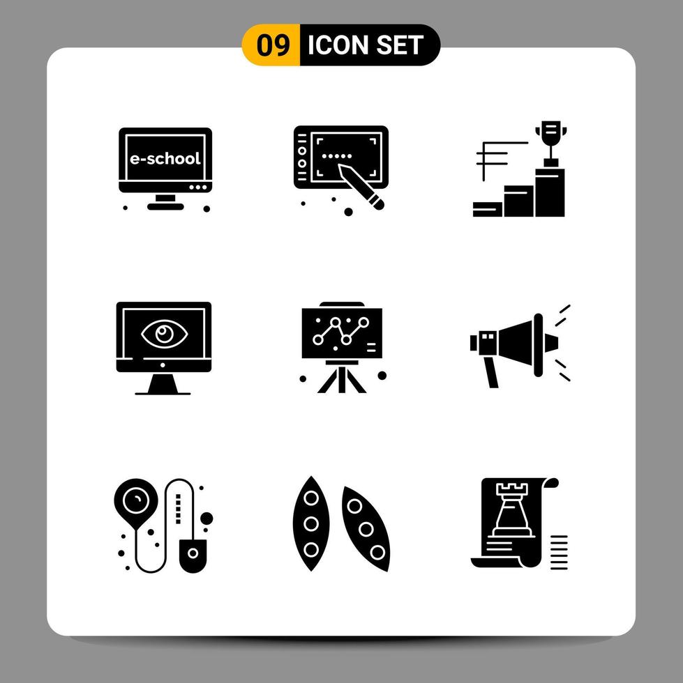 9 Black Icon Pack Glyph Symbols Signs for Responsive designs on white background 9 Icons Set vector