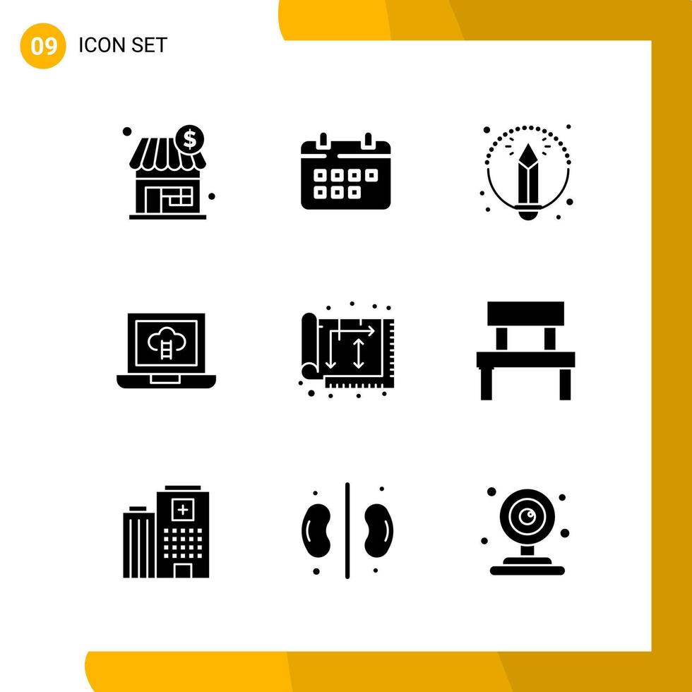 9 Icon Set Solid Style Icon Pack Glyph Symbols isolated on White Backgound for Responsive Website Designing vector
