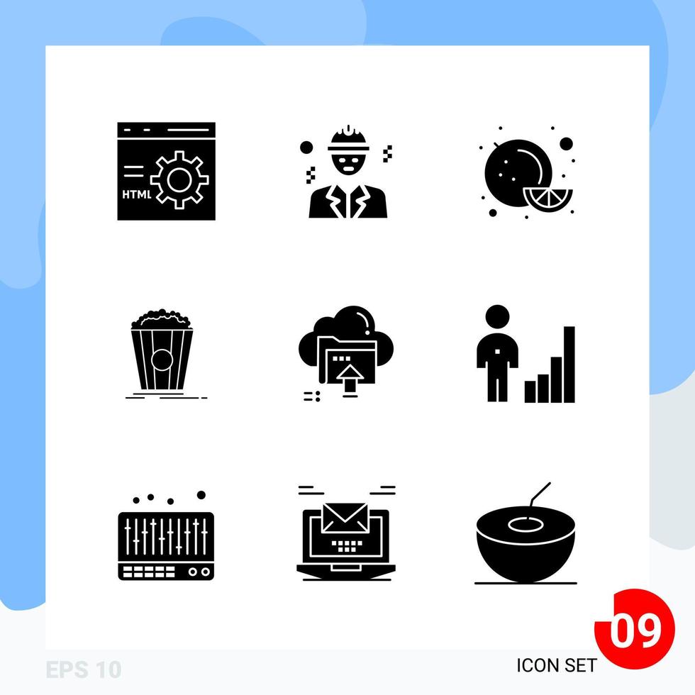 paquete moderno de 9 iconos símbolos de glifos sólidos aislados en fondo blanco para el diseño de sitios web vector