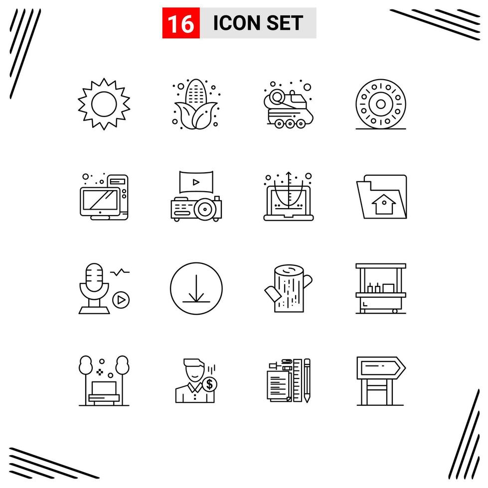 Set of 16 Vector Outlines on Grid for monitor desktop space computer eat Editable Vector Design Elements