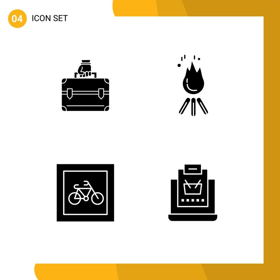 Pictogram Set of Simple Solid Glyphs of money car bag bonfire parking Editable Vector Design Elements