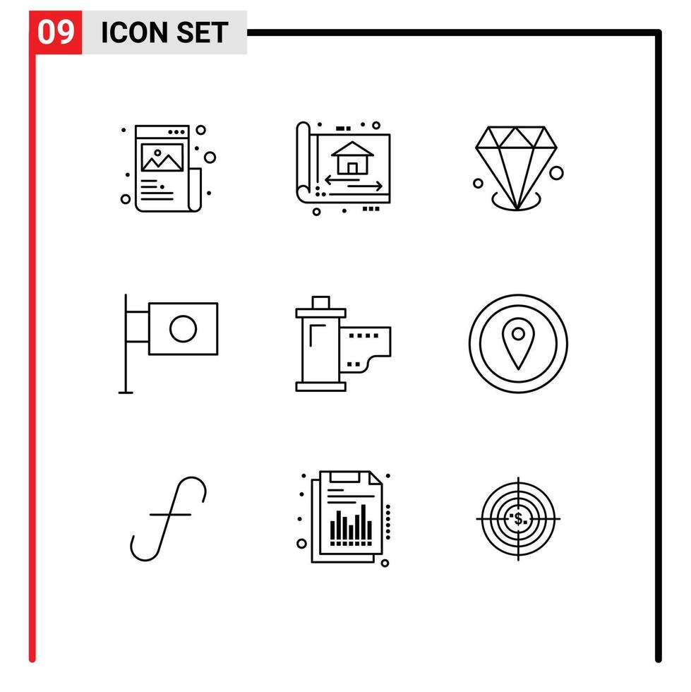 Set of 9 Modern UI Icons Symbols Signs for cinema finance construction business investment Editable Vector Design Elements