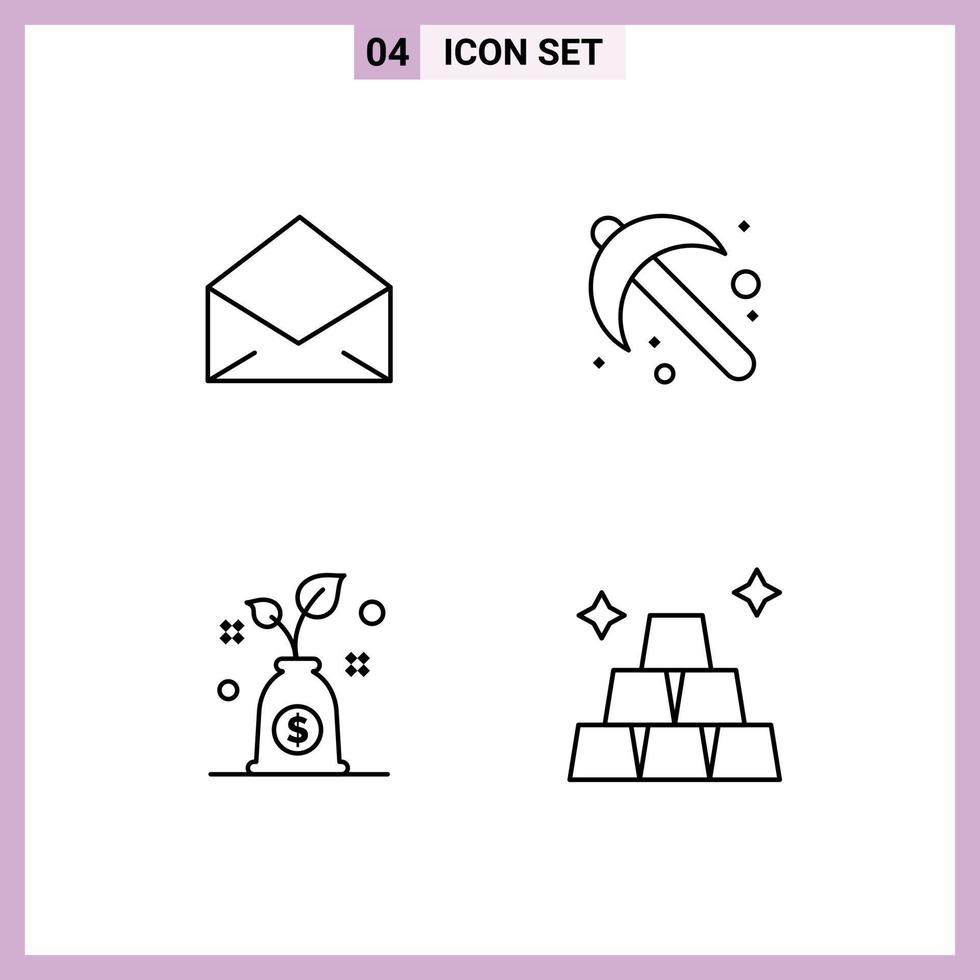 Universal Icon Symbols Group of 4 Modern Filledline Flat Colors of email growth open spade finance Editable Vector Design Elements