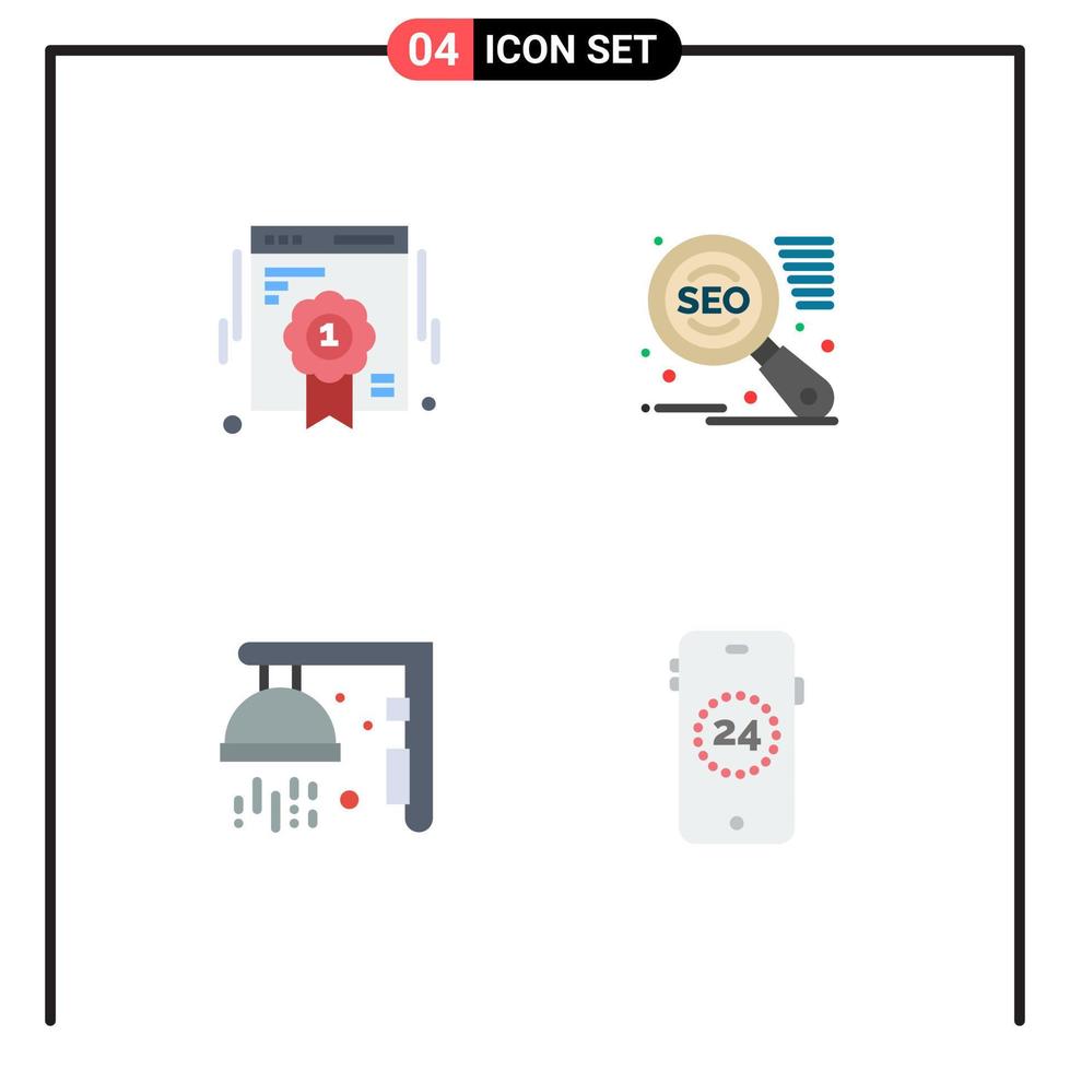 paquete de interfaz de usuario de 4 iconos planos básicos de insignia ducha calidad web marketing comercio electrónico elementos de diseño vectorial editables vector