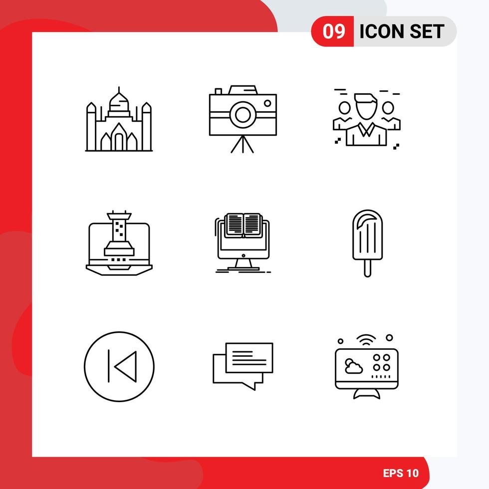 Group of 9 Modern Outlines Set for document didital strategy business strategy protection Editable Vector Design Elements