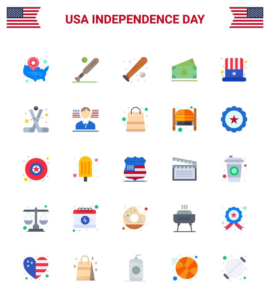 conjunto de 25 paquetes de pisos modernos en el día de la independencia de estados unidos usa cap sports american amearican elementos de diseño vectorial editables del día de estados unidos vector