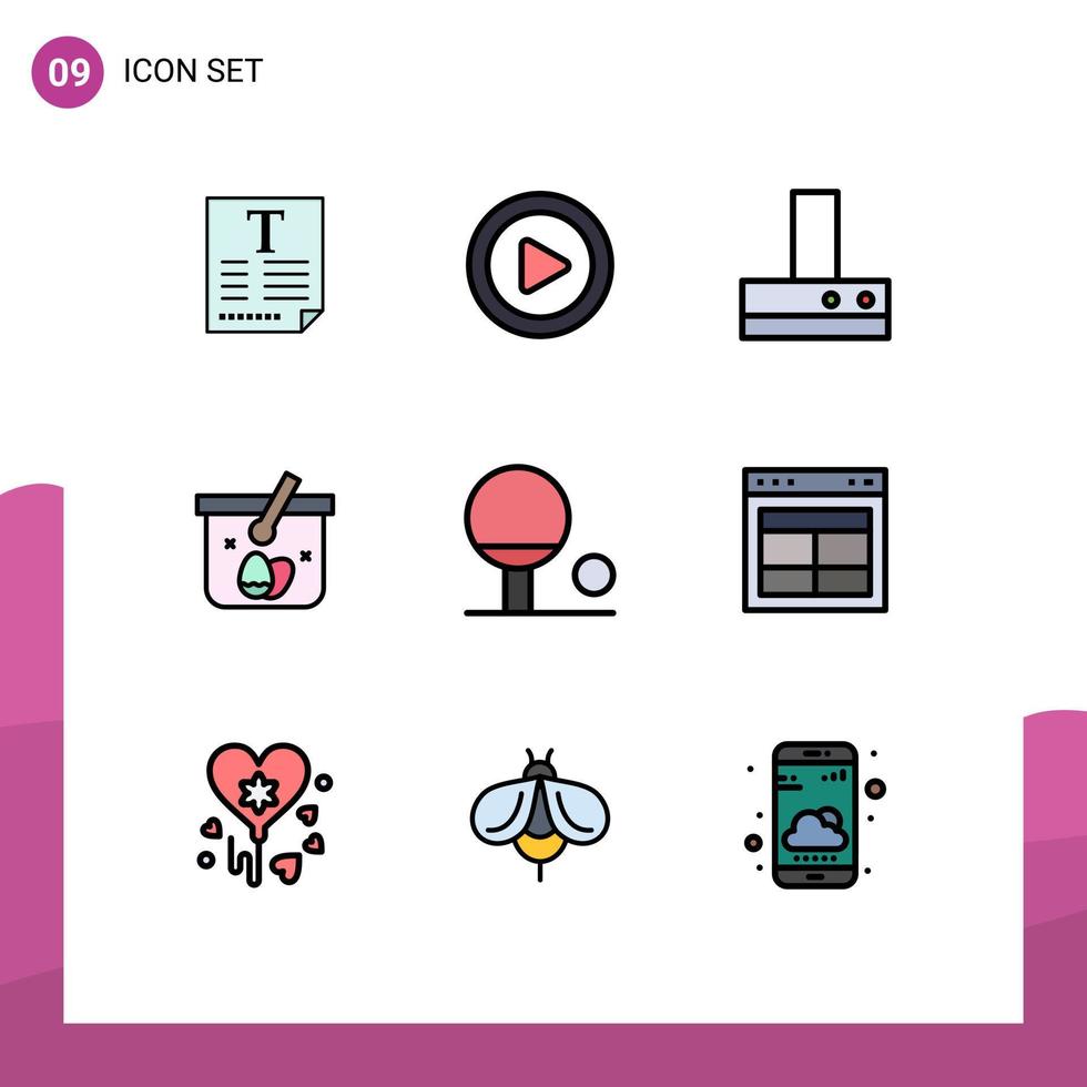 conjunto de 9 iconos de interfaz de usuario modernos signos de símbolos para elementos de diseño vectorial editables de huevo de esquema de ventilador deportivo de interfaz vector