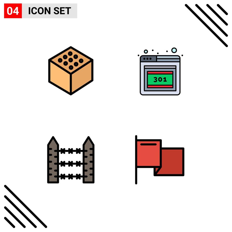 Universal Icon Symbols Group of 4 Modern Filledline Flat Colors of cube wire error protection flag Editable Vector Design Elements