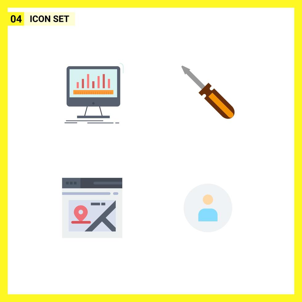 Pack of 4 Modern Flat Icons Signs and Symbols for Web Print Media such as analytics tools data driver page Editable Vector Design Elements