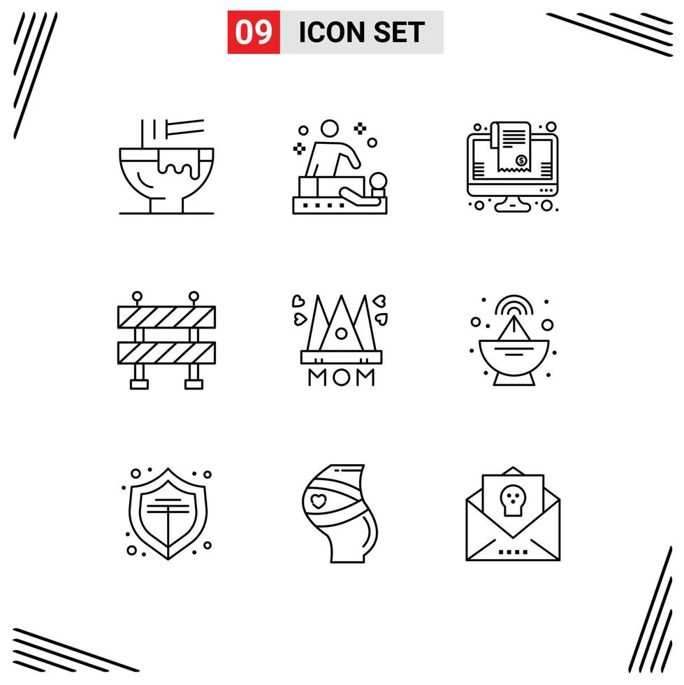 Modern Set of 9 Outlines Pictograph of mom hat wellness road online shopping Editable Vector Design Elements